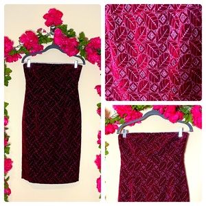 Kay Unger Velvet Laser Cut Leaf Strapless Mini Dress